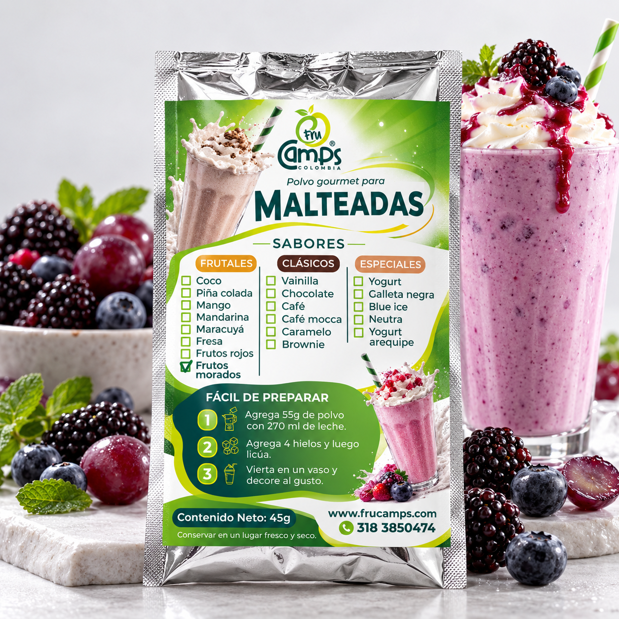 Mezcla para Malteada de Frutos Morados FRUCAMPS