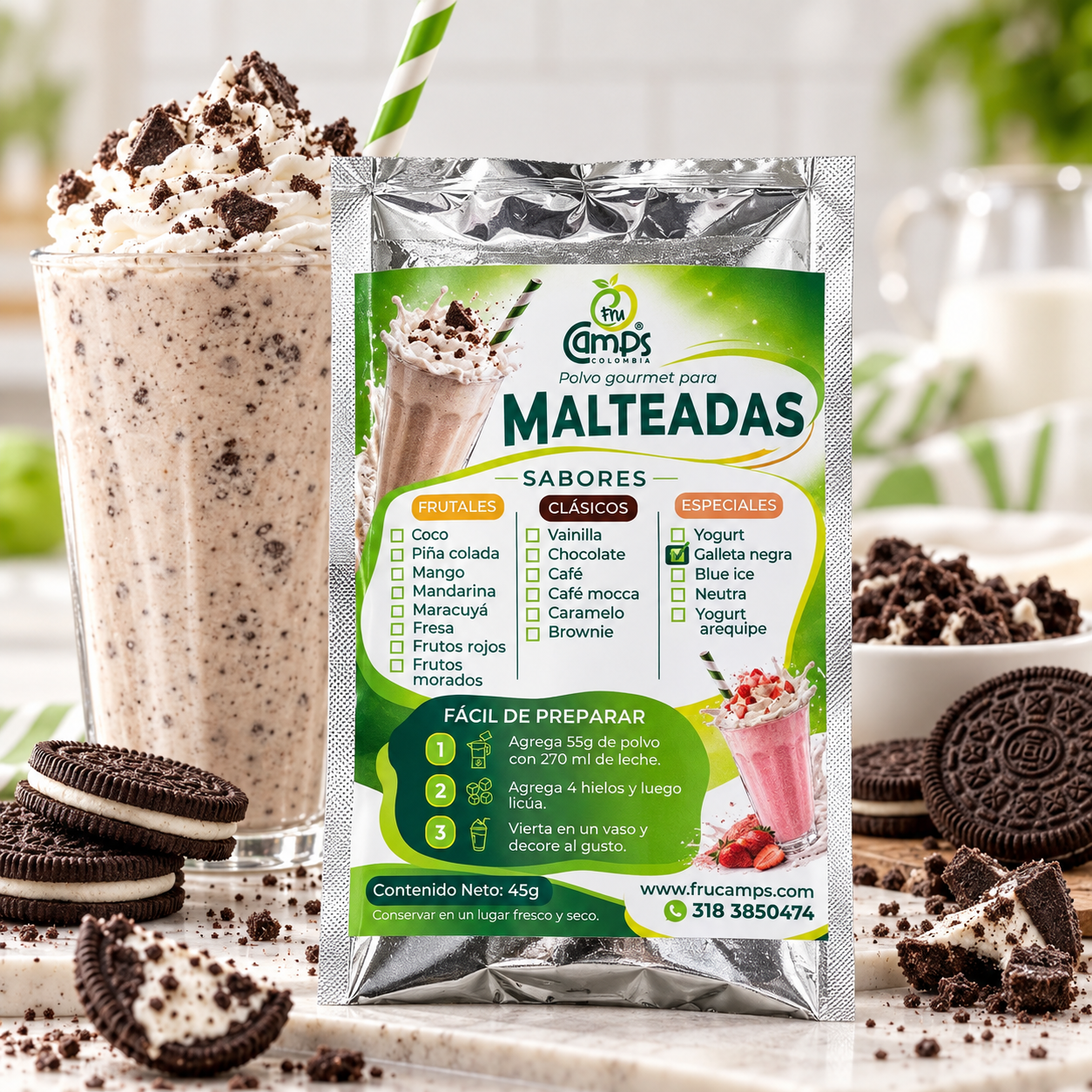 Mezcla para Malteada de Galleta Negra FRUCAMPS
