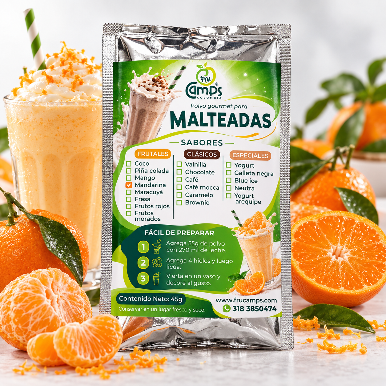 Mezcla para Malteada de Mandarina FRUCAMPS