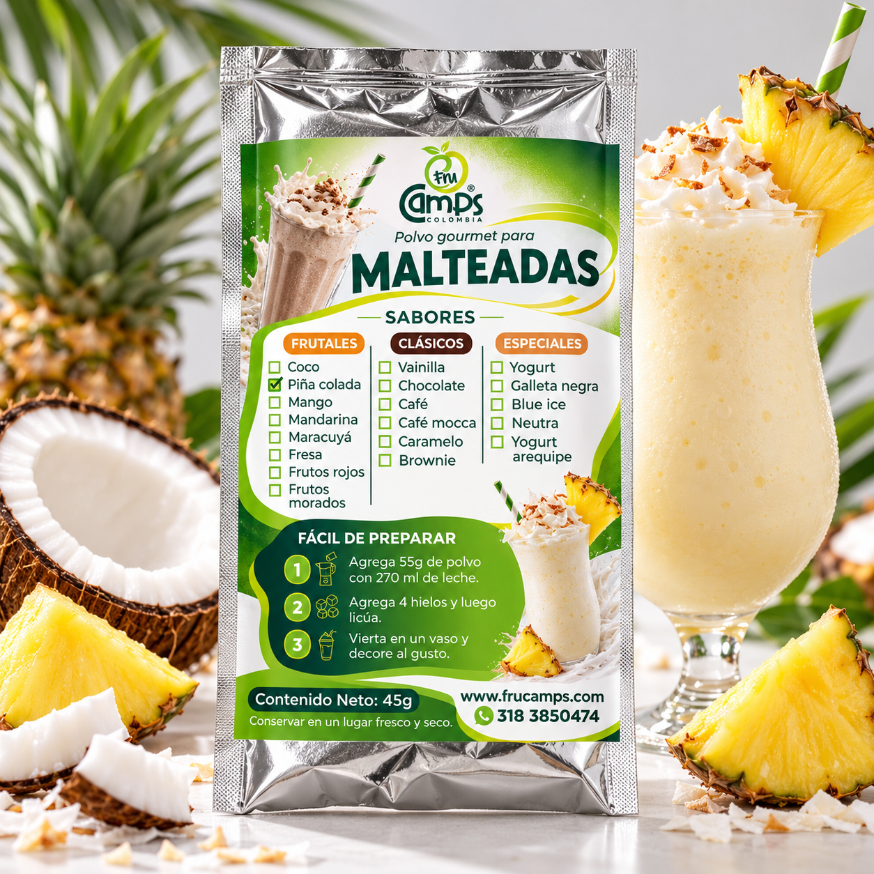Mezcla para Malteada de Piña Colada FRUCAMPS